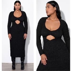 MARA HOFFMAN Dione Cutout Long Sleeve Popcorn Black Midi Dress Size Large
